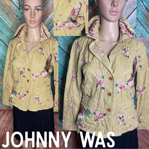 Johnny Was Tan Embroidered Birds & Floral Buttun Up Blazer - Picture 1 of 8